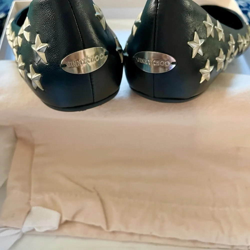 Jimmy Choo Black Star Flats SZ 10 - Picture 7 of 8